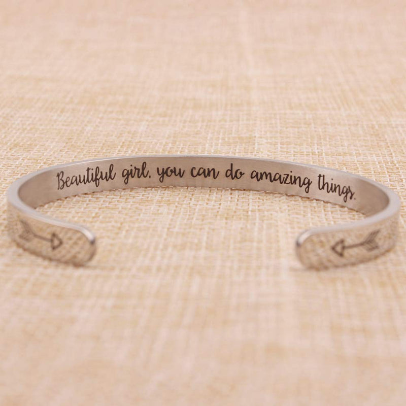 [Australia] - Btysun Bracelets for Women Inspirational Gifts for Women Girls Motivational Birthday Cuff Bangle Friendship Personalized Mantra Jewelry Come Gift Box 0 Beautiful girl you can do amazing things 