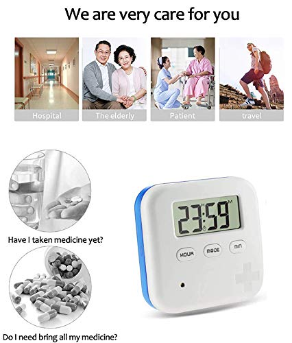 [Australia] - Hanguang Pill Box, 4 Compartment Intelligent Sealed Alarm Pill Box, Mini Portable Electronic Pill Timer-Reminder-Dispenser with Digital Screen for Vitamins, Cod Liver Oil, Supplements and Medication Blue 