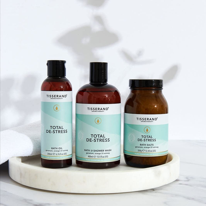 [Australia] - Tisserand Aromatherapy | Total De-Stress | Geranium Bath & Shower Body Wash With Nutmeg & Orange | Contains 100% Pure Nutmeg Essential Oil | 400ml 
