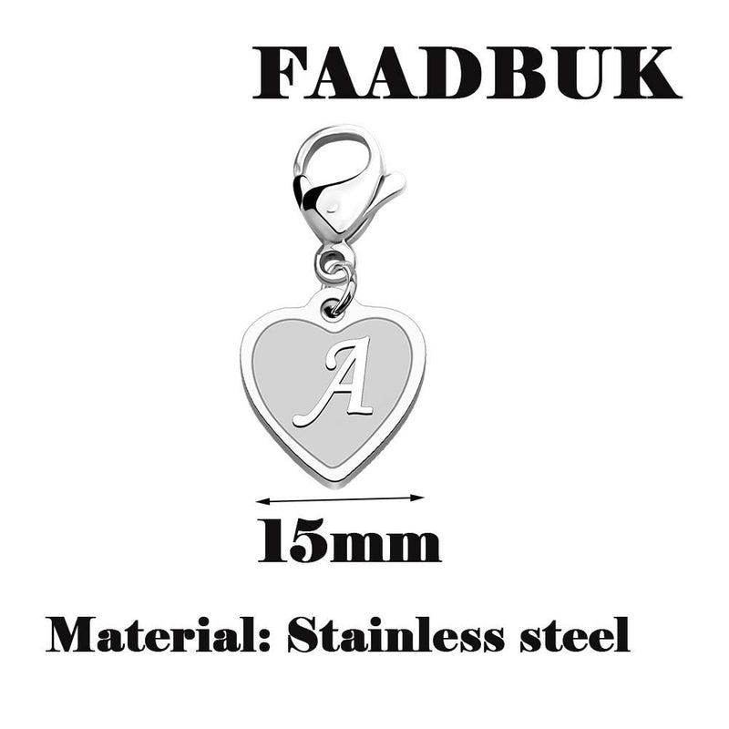 [Australia] - FAADBUK Initial Letter A-Z Alphabet Heart Charm for Bracelet Necklace Keychain Initial Stainless steel Clasp Clip on Charm 