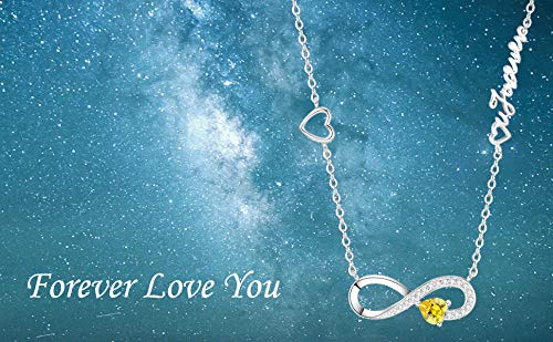 [Australia] - Birthday Gifts Love Infinity Yellow Citrine Necklace for Women Teen Girls Love You Forever Jewelry for Wife Anniversary Sterling Silver 20" Chain Love Heart Infinity Yellow Citrine Necklace 