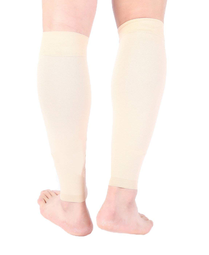 [Australia] - Doc Miller Calf Compression Sleeve Men and Women - 20-30mmHg Shin Splint Compression Sleeve Recover Varicose Veins, Torn Calf and Pain Relief - 1 Pair Calf Sleeves Pale Skin Color - Large Size 