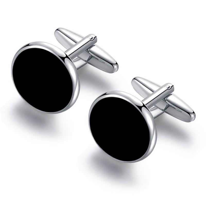 [Australia] - HONEY BEAR 6pcs Set Cufflinks and Studs Black Onyx for Men Shirts Tuxedo Gift 