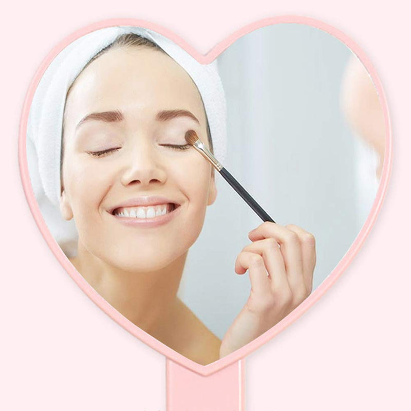 [Australia] - TBWHL Heart-Shaped Travel Handheld Mirror, Cosmetic Hand Mirror with Handle Pink 1 