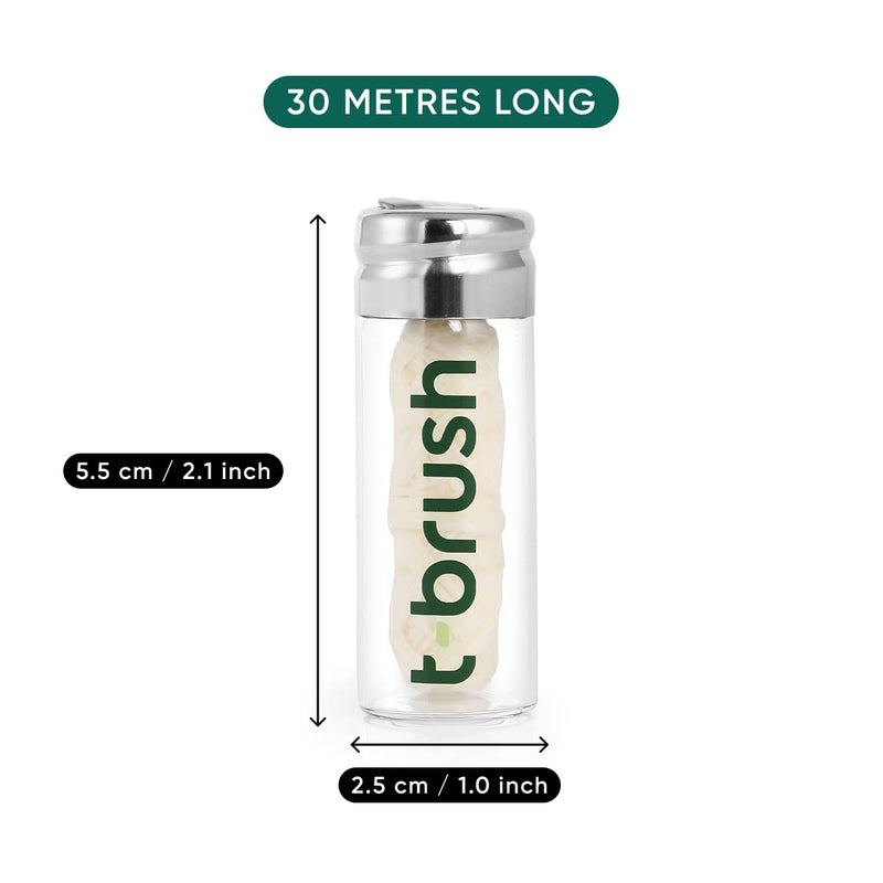 [Australia] - t-brush Dental Floss Mint Flavoured 30m | Within Refillable Glass Container | Eco-Friendly Vegan Cruelty-Free BPA Free Craft Packing No Plastic 