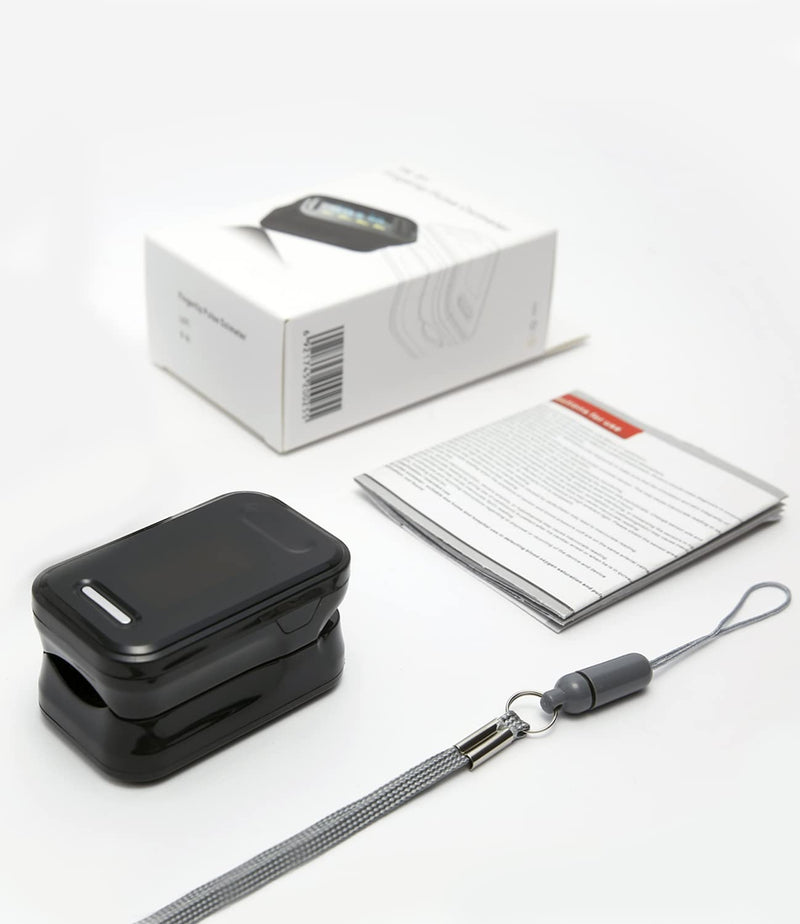 [Australia] - Pulse Oximeter UK, Oximeter adhere to NHS Guidance, Blood Oxygen Fingertip Heart Rate Saturation Monitor – Sp02 Levels, CE Certified, All Age Group, Includes Lanyard, Manual & Batteries Regular Black 