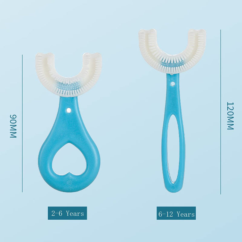 [Australia] - ZALUJMUS 2 Set Kids U-Shaped Whole Mouth Teeth Brush, Silicone Bristles Massage Gums, All-Round Cleaning, Manual (2-6Y, Blue+Pink) 2-6Y 