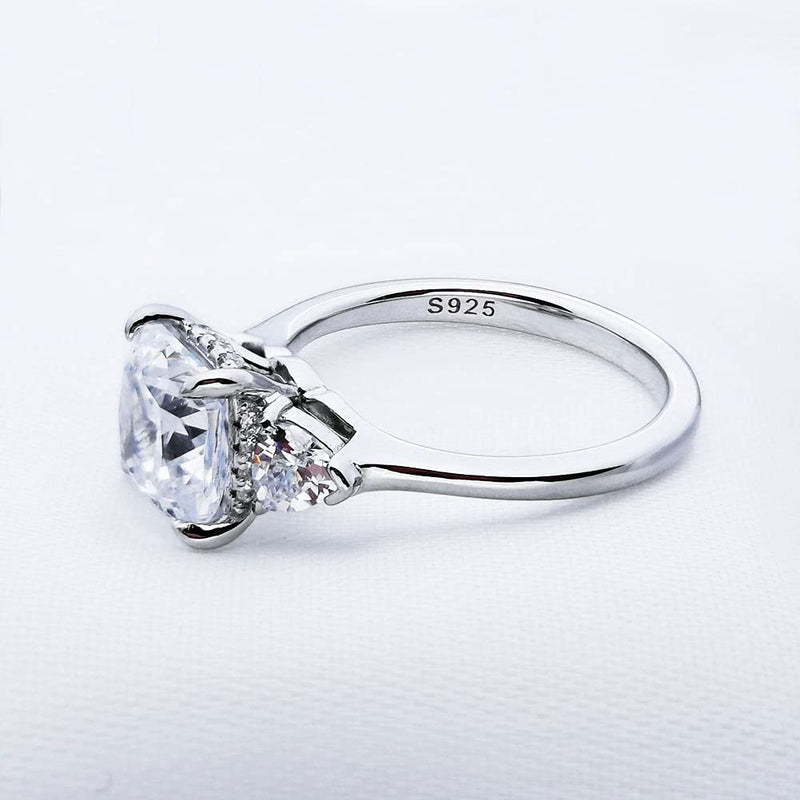 [Australia] - Idocare Cushion Cut 2ct Cubic Zirconia CZ Platinum Plated Sterling Silver 3-Stone Engagement Ring Size 5 