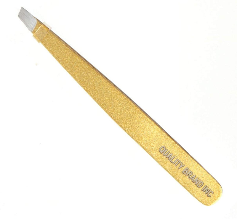 [Australia] - Quality Brand Inc Set Precision Eyelash Extension Tweezers, Gold Russian 75° Angular Tip, and Slant Tip Tweezers for Eyebrow Stainless Steel for Professional Use 