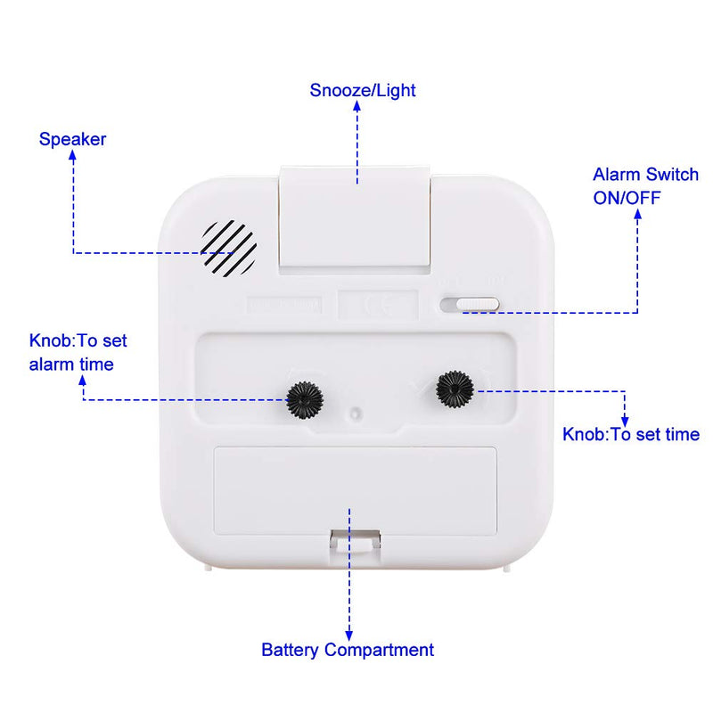[Australia] - Tinload Small Battery Operated Analog Alarm Clock Silent Non Ticking, Ascending Beep Sounds, Snooze,Light Functions, Easy Set(White) White 