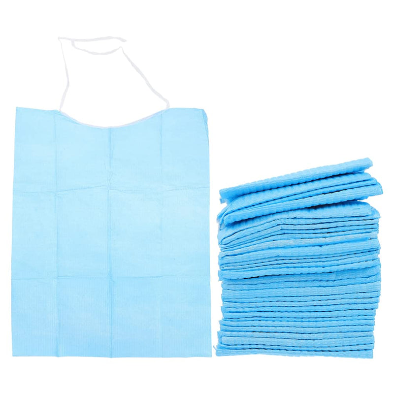 [Australia] - EXCEART 60Pcs Disposable Adult Bibs Disposable Adult Tie- Back Poly Bibs Blue Large Overhead Apron Bib for Elderly Women, Men,45X37X0.5CM 