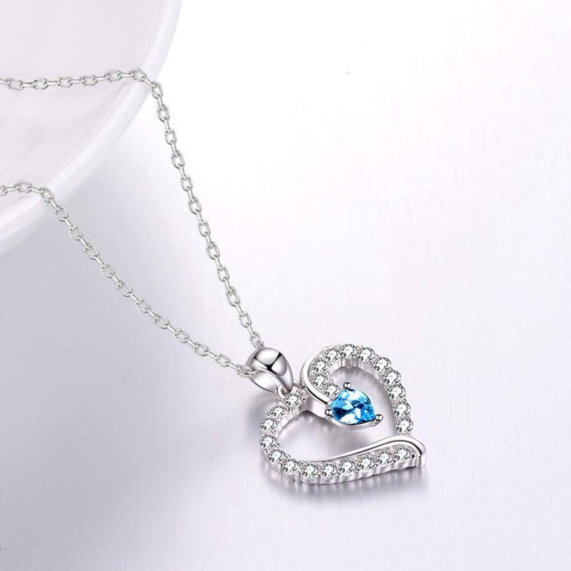 [Australia] - Blue Aquamarine Jewelry for Women Teen Girls Birthday Gifts Necklace for Mom Wife Sterling Silver Love Heart Jewelry Love Heart Blue Aquamarine Fine Jewelry 