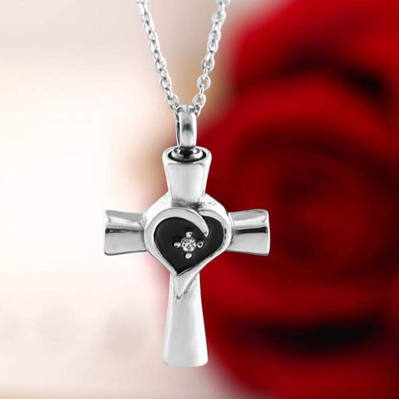 [Australia] - SexyMandala Religious Cross Memorial Urn Necklace for Ashes Cremation Keepsake Pendant Funnel Fill Kit sty1 