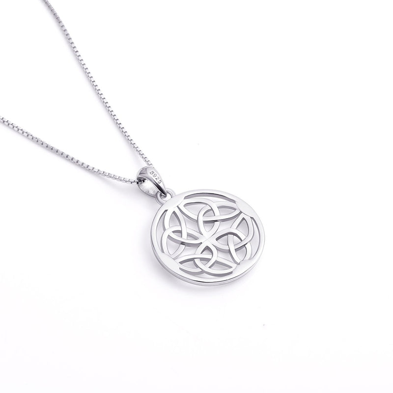 [Australia] - 925 Sterling Silver Good Luck Irish Celtic Knot Round Pendant Necklaces for Women Girls, Box Chain 18" 