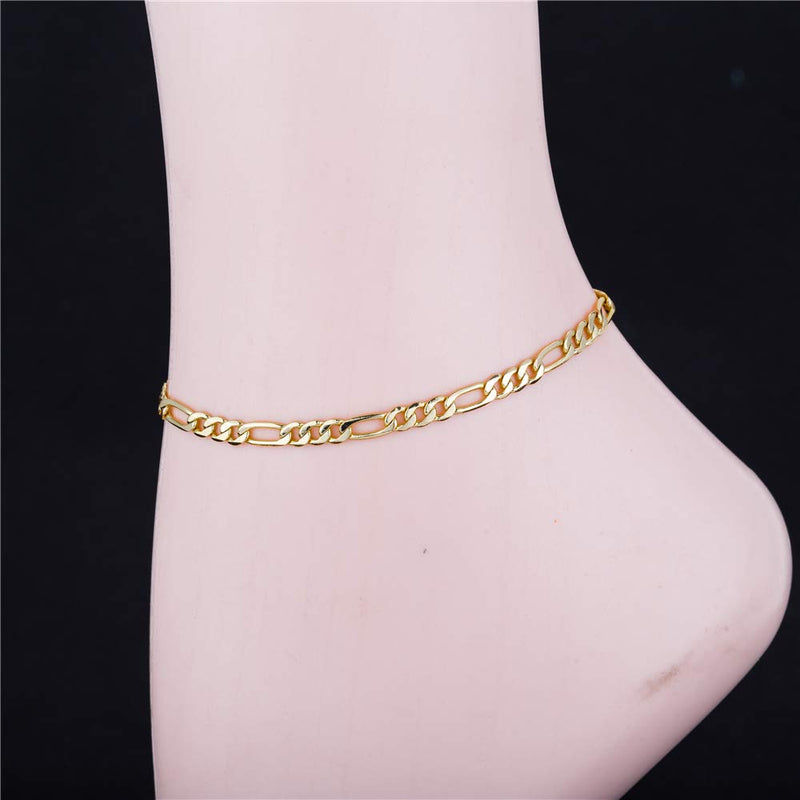 [Australia] - 14k White Gold Plated 4mm Figaro Link Chain Flat Anklet, Ankle Bracelet for Women Men 9 10 11 inches 10.0 Inches 14k-gold-plated 