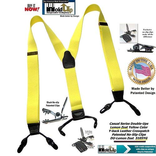 [Australia] - Holdup Suspender Brand Lemon Zest Yellow Dressy Y-back Suspenders in Double-Ups Style with No-slip Clips 