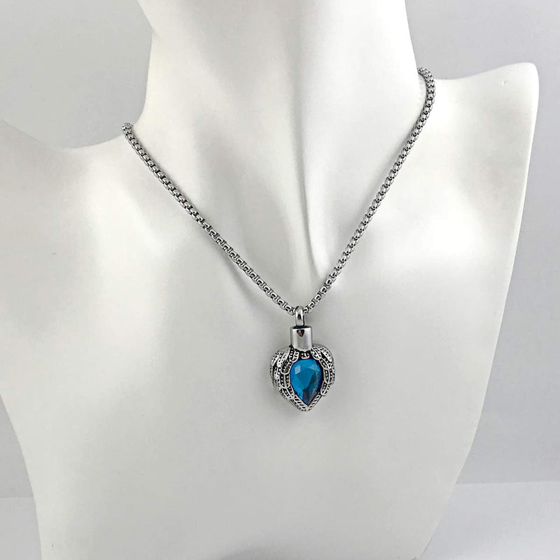 [Australia] - MUERDOU Urn Necklaces for Ashes Urns for Human Ashes Angel Wing Birthstone Cremation Jewelry Keepsake Holder Memorial Necklace Pendant December 