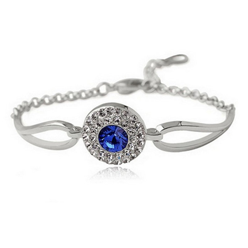 [Australia] - MAFMO White Platinum Plated Crystal Round Shaped Necklace Bracelet Earrings Set Women Fashion Jewelry Royal Blue 