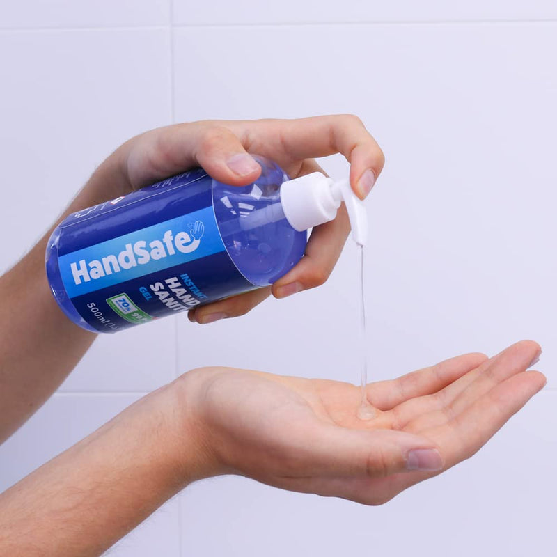 [Australia] - 500ml Instant Hand Sanitiser Gel Pump Bottles from Handsafe, Kills 99.9%+ Bacteria, 70% Alcohol Based, Medical Grade, Anti Bacterial Fast Acting Formula 