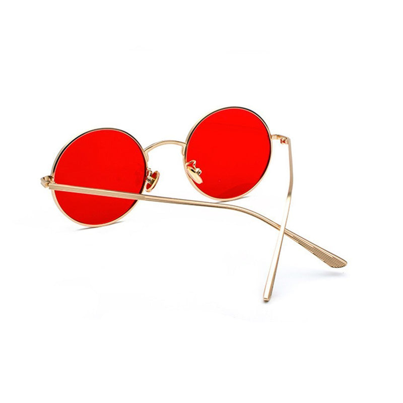 [Australia] - Inlefen Round Metal Frame Glasses Vintage Circle Sunglasses for Men and Women Gold Red 