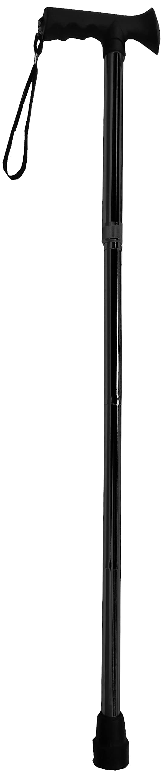 [Australia] - Deluxe 4-Part Folding Adjustable Aluminium Metallic Compact Walking Stick Cane for Men, Ladies and Women with Soft Grip Gel Handle – 33.5” – 37.5” Black 