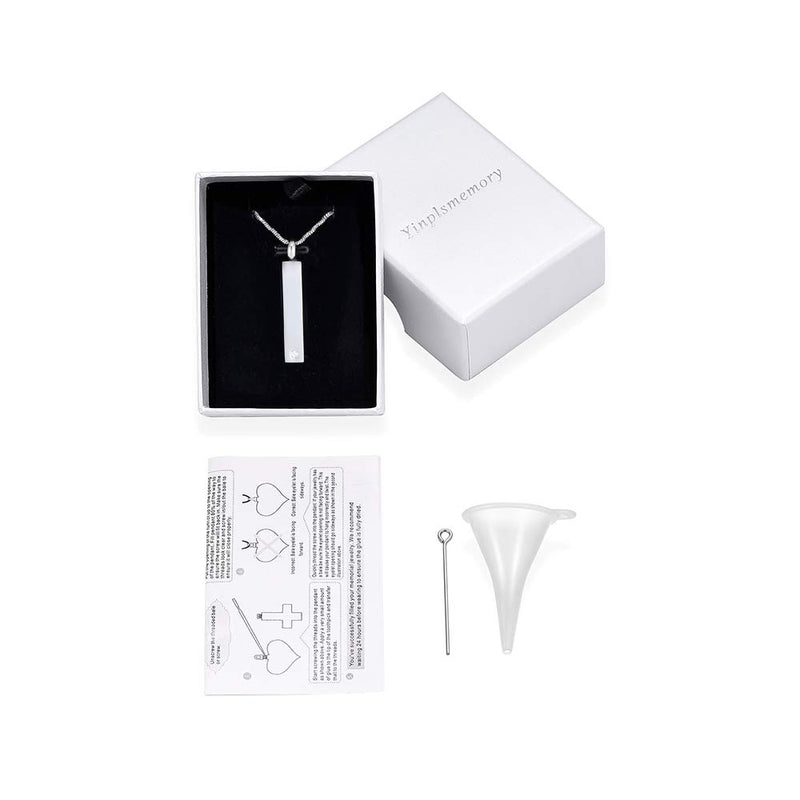 [Australia] - Yinplsmemory Cremation Urn Necklace for Ashes Holder Stainless Steel Cube Bar Urn Locket Pendant Necklace that Holds Ashes Jewelry Silver 