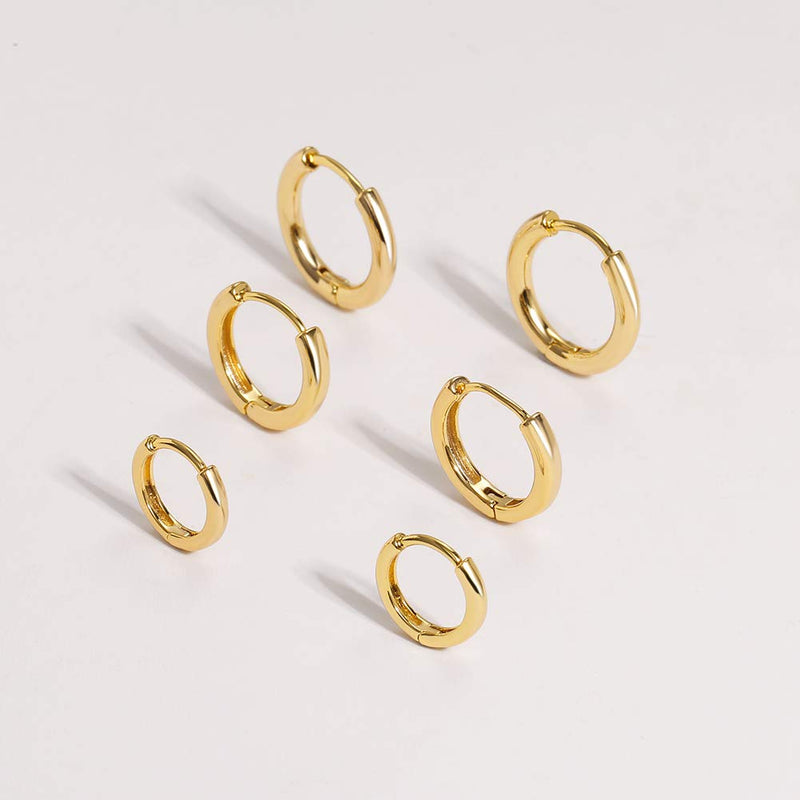 [Australia] - 3 pairs 14K Gold Plated Huggie Hoop Earrings for Women, Minimalist Gold Huggie Hoop Earrings, Simple 3 sizes Hoop Earrings for Women Men gift,Gold and Silver… 