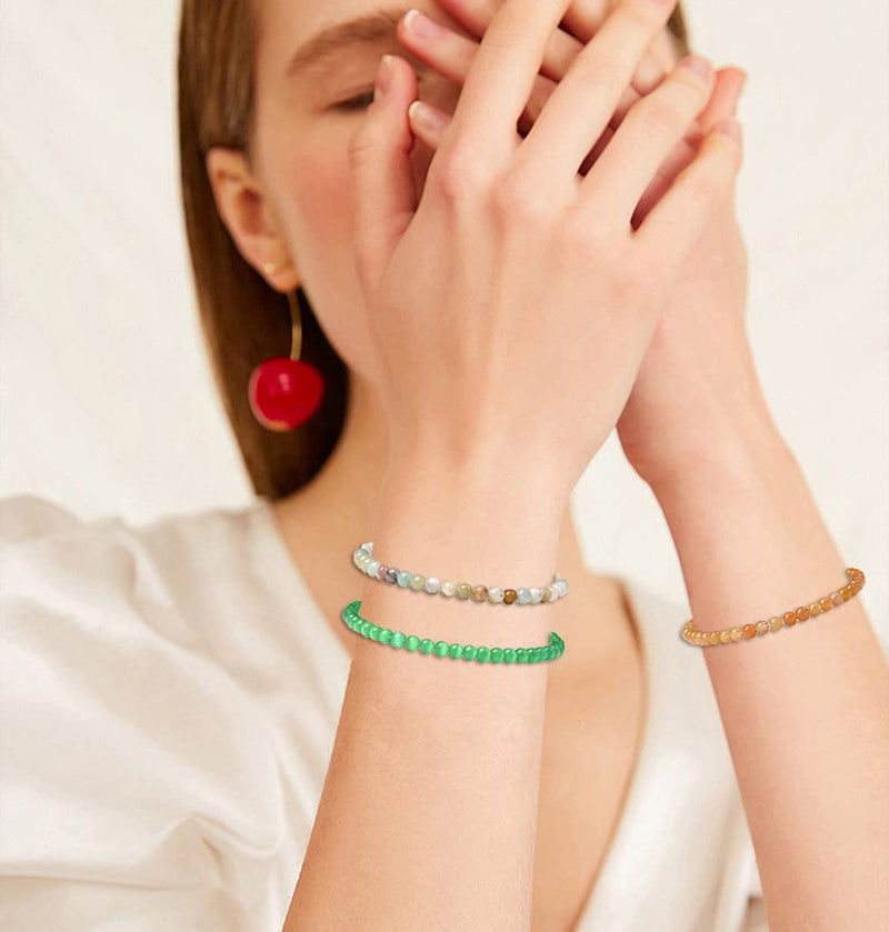 [Australia] - Jewdreamer 10 Pcs 4mm Mini Gemstone Energy Bracelets for Women Tiny Crushed Stone Natural Stone Statement Bracelet Charm Beaded Couples Stretch Bracelets Jewelry 