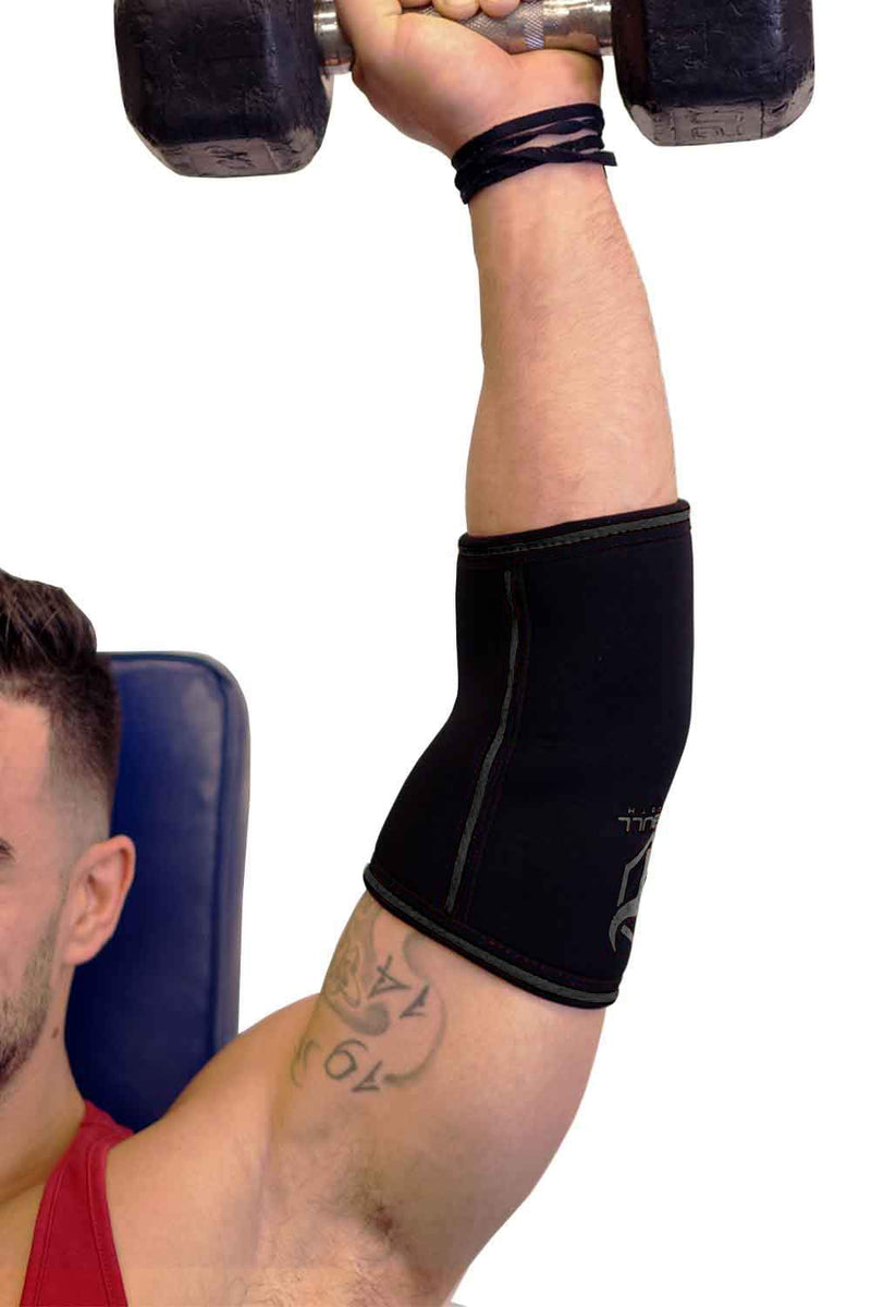 [Australia] - Elbow Sleeves 5mm (1 Pair) - High Performance Elbow Sleeve Support for Weightlifting, Weight Training & Powerlifting - Best Compression Straps - for Men and Women (Large, Black/Black) Large 