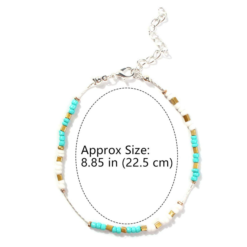 [Australia] - Aukmla Boho Turquoise Anklets Chain Silver Beach Bead Foot Bracelets Jewelry for Women and Girls 