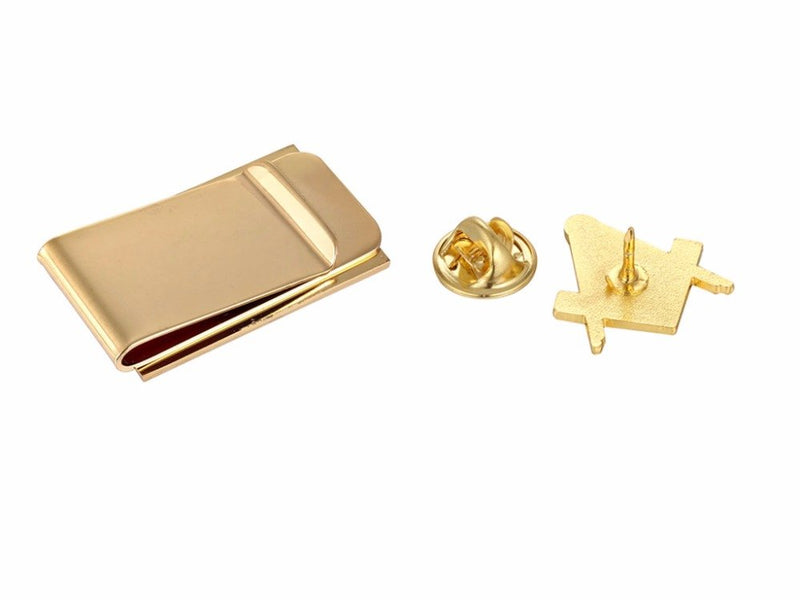 [Australia] - GuDeKe Mason Masonic Money Clip and Lapel Pin Set Gold 