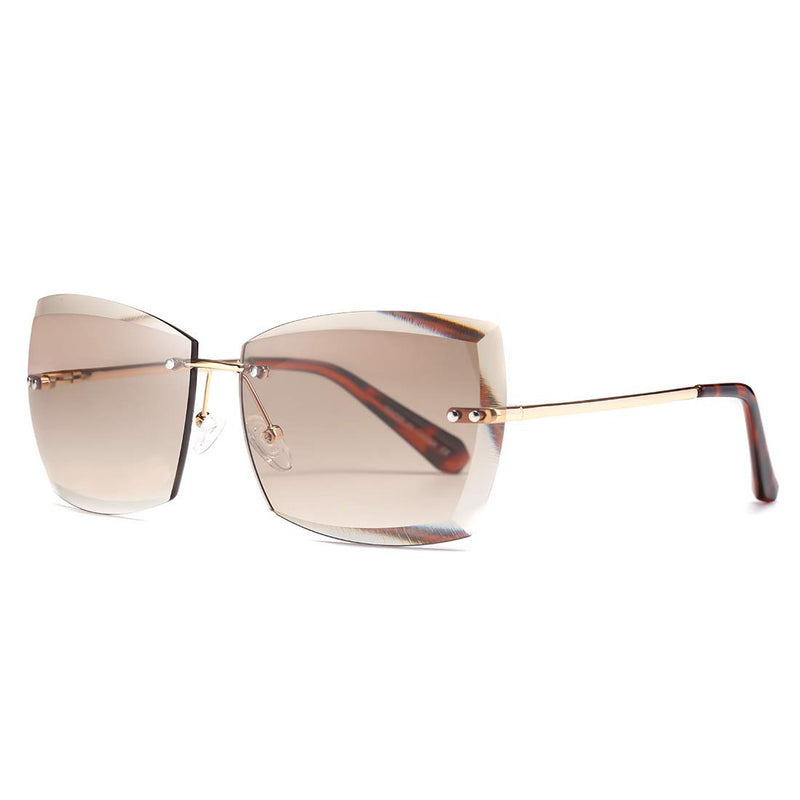 [Australia] - AEVOGUE Sunglasses For Women Oversized Rimless Diamond Cutting Lens Sun Glasses AE0534 Gold Frame/Brown Lens 