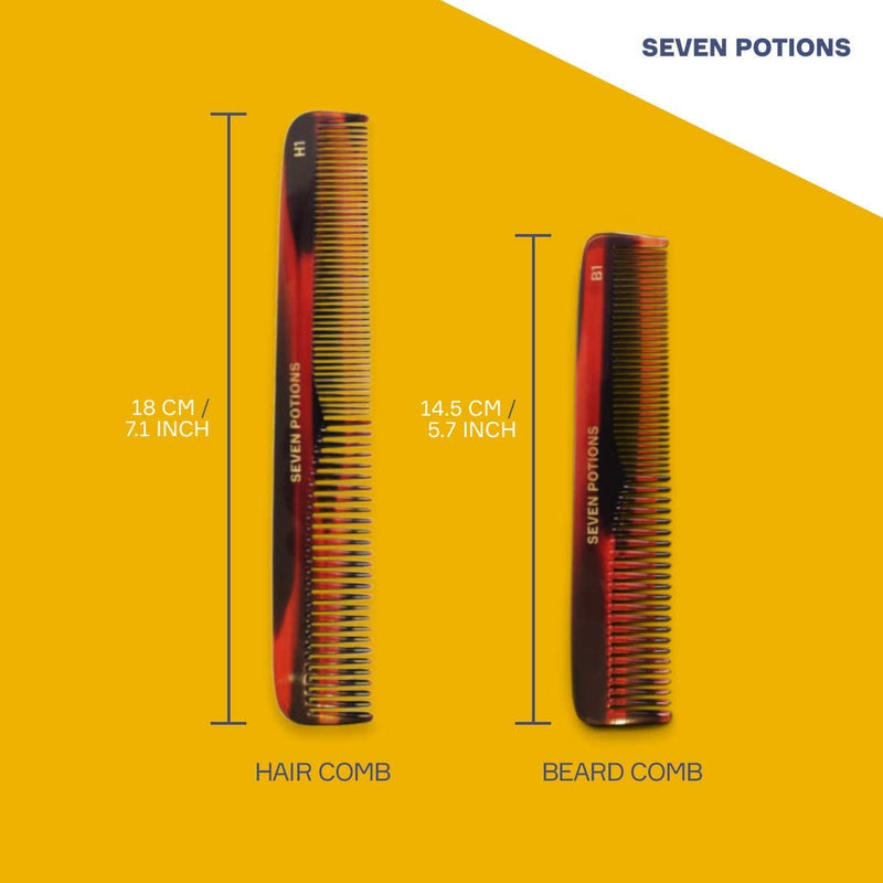 [Australia] - Seven Potions Hair Comb ‚Äî Fine and Coarse-Tooth Comb for Men's Hair, Beard & Moustache ‚Äî Handmade (18 cm / 7.1 inch) Hair Comb H1 