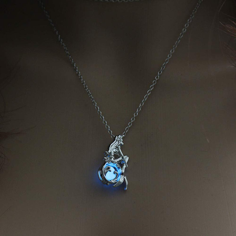 [Australia] - BQfife Mermaid Luminous Pendant Necklace statement Fluorescence Dainty Fish tail chain for Women Teen Girl Gift Jewelry Azure 