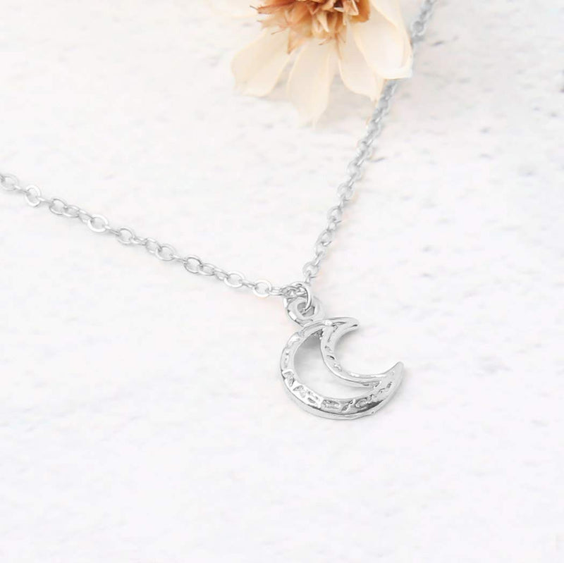 [Australia] - Tgirls Boho Layered Necklace Moon with Star Pendant for Women and Girls XL-33 (Silver) 