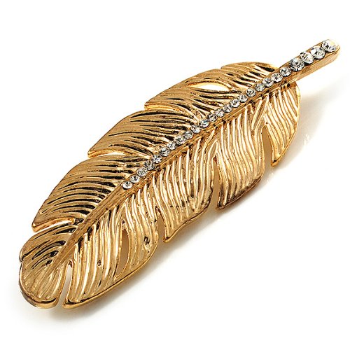 [Australia] - Avalaya Gold Tone Clear Crystal Feather Brooch 