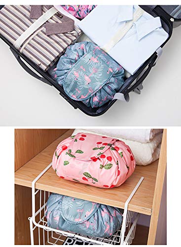 [Australia] - Toiletry bag travel cdrawstring cosmetic bag floral costmetic case foldable organizer easy to carry (grey) grey 