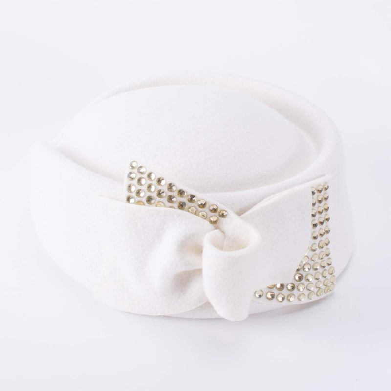 [Australia] - Lawliet Ladies Rhinestone Teardrop Fancy Wool Fascinator Cocktail Pillbox Cap Hat A254 White 