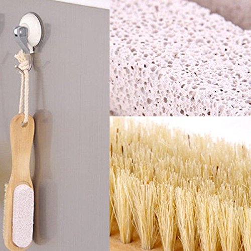 [Australia] - Aisilk Foot Natural Bristle Brush & Pumice Stone Combo W/Rope wooden handle - Exfoliator Pedicures Calluses Remover - Smoother Body skin, feet, elbow Scrubber for Massage SPA Sauna and more 