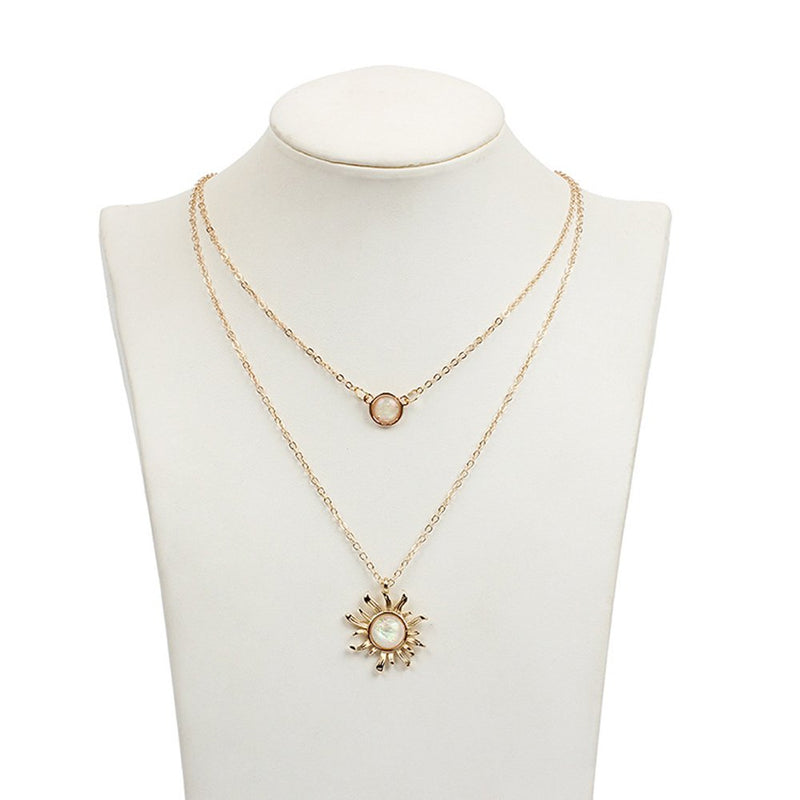 [Australia] - BRBAM Double Chains Moon and Sunflower Layering Necklace Fashion Clavicle Chain Necklace Gift for Her Sunflower-Gold 