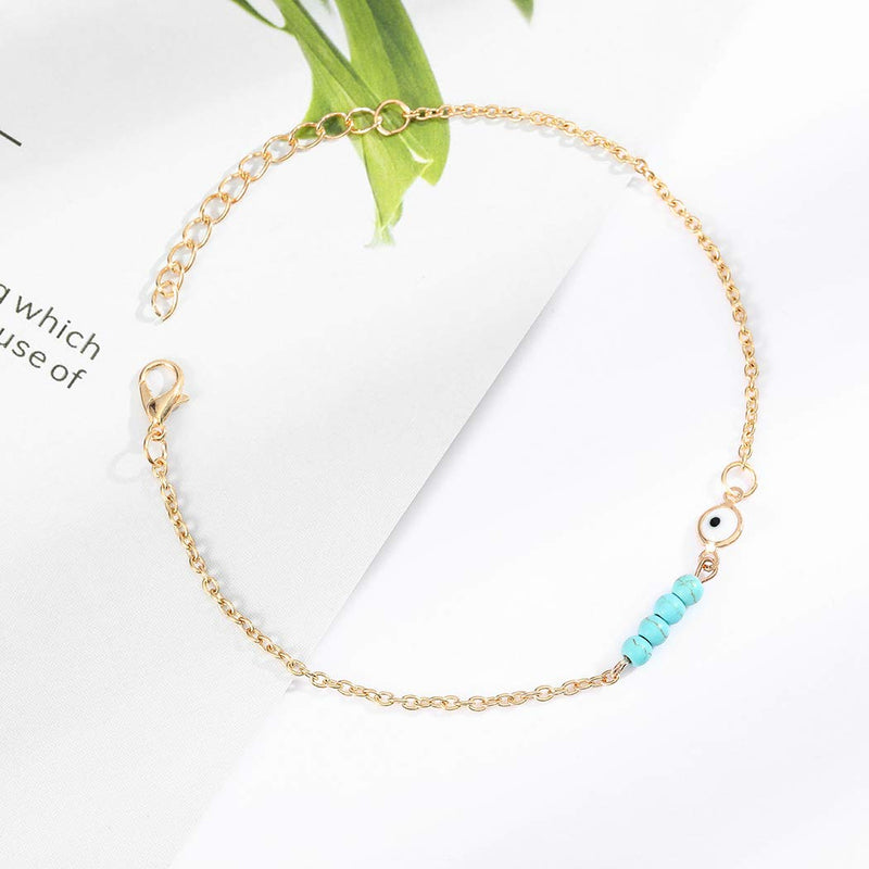 [Australia] - Bmirth Boho Evil Eye Anklets Gold Turquoise Ankle bracelets Beach Foot Jewelry Adjustable for Women and Girls 