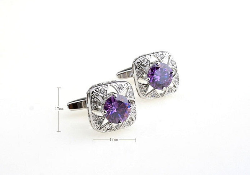 [Australia] - MRCUFF Purple Crystal Pair Cufflinks in a Presentation Gift Box & Polishing Cloth 