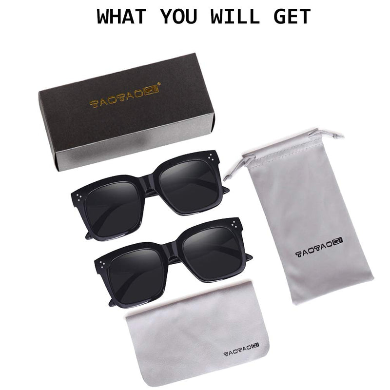 [Australia] - TAOTAOQI Vintage Women Oversized Sunglasses Designer Luxury Square Sun Glasses UV400 Protection Flat Lens 2 Pack (Black Frame Grey Lens/Black Frame Grey Lens) 