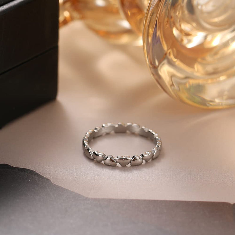 [Australia] - Stainless Steel Rings Heart Shaped Classical Simple Plain Stacking Wedding Band Promise Ring for Women Girl Present Size6-10 White gold 6 