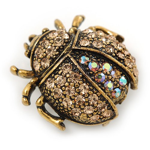[Australia] - Avalaya Small Topaz, AB Crystal 'Ladybug' Brooch in Gun Metal - 24mm Length 
