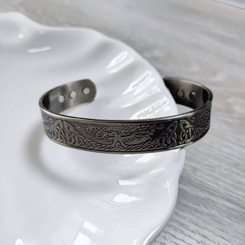 [Australia] - EnerMagiX Copper Magnetic Bracelet for Men Women Bracelet, Tree of Life Soild Copper Cuff Bangle with 6 Magnets, Adjustable Size (Silver) 