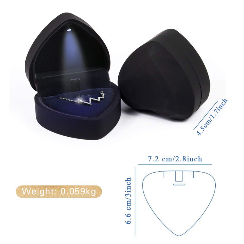 [Australia] - iSuperb Pendant Necklace Box with LED Light Heart Shape Jewelry Gift Box Bracelet Case for Valentine's Day Anniversary Wedding Engagment Christmas (Black) Black 