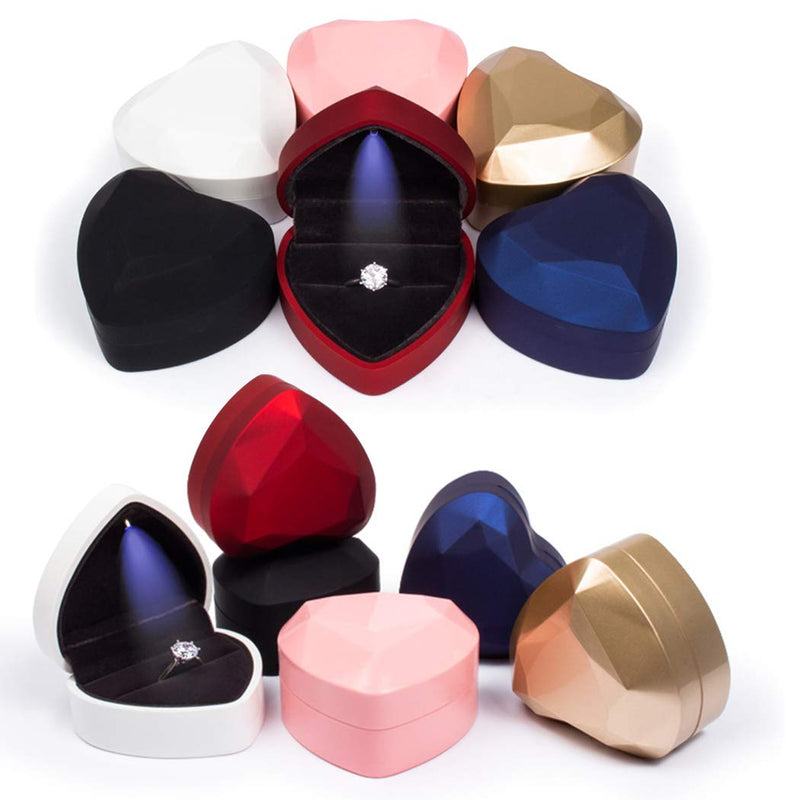 [Australia] - iSuperb Heart Shaped Ring Box LED Light Engagement Ring Boxes Jewelry Gift Box for Proposal Wedding Valentine's Day Anniversary Christmas (Black) Black 