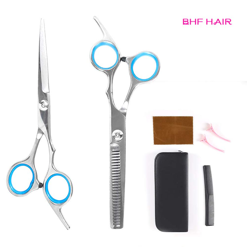 [Australia] - Professional Hair Cutting Scissors Thinning Teeth Shears with Carbon Comb Set Stainless Steel 6.5 inch Razor Edge Haircut Shears Kit for Home, Salon, Barber Two Scissors 