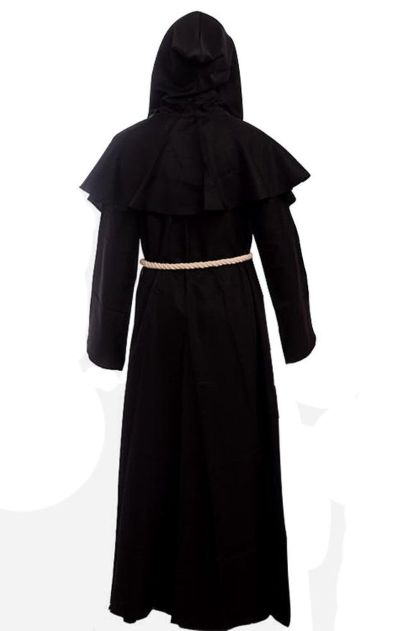 [Australia] - Friar Medieval Hooded Monk Renaissance Priest Robe Costume Cosplay Small Black 